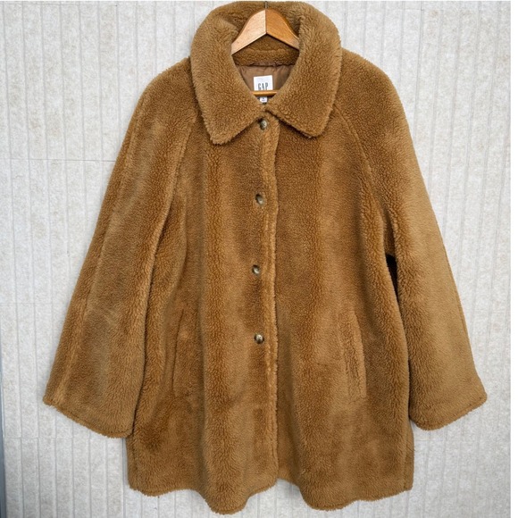 GAP Sherpa Teddy Coat XL Camel Brown Womens - Picture 5 of 12